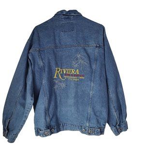 VTG Riviera Blues Jean Jacket Button Up SZ LG Hotel & Casino Embroidered